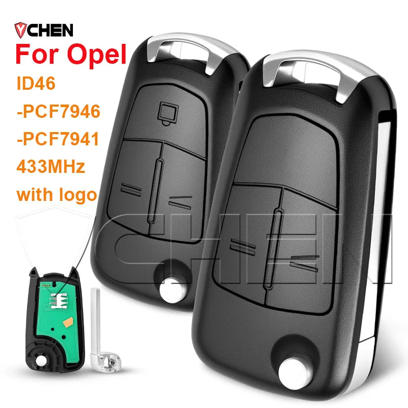 

Автомобильный ключ ID46 PCF7941/7946 433 МГц для Opel Vauxhall Astra H Zafira Meriva B Vectra C Corsa D Signum с логотипом Flip Remote Fob