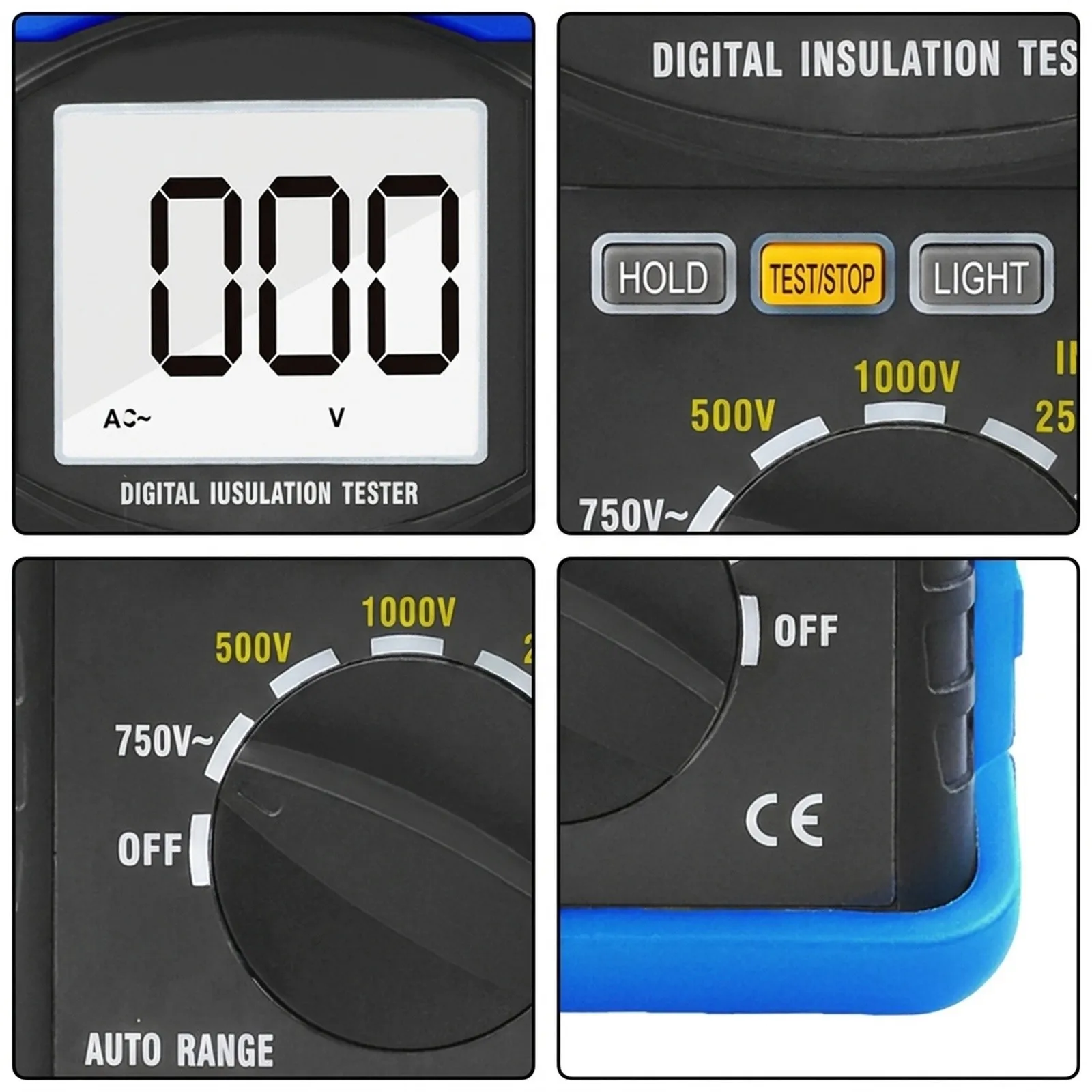 55000V Digital Insulation Resistance Tester 200G Ohm Megohmmeter With 500V To 5000V Range High Blue ABS Case For