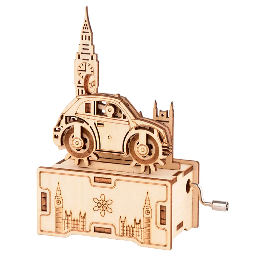 1 Zestaw Drewniany Pozytywka DIY Puzzle do Samodzielnego Montażu, Pozytywka z Mechanizmem Ręcznym, Edukacyjna Gra Komunikacyjna Rodzic-Dziecko