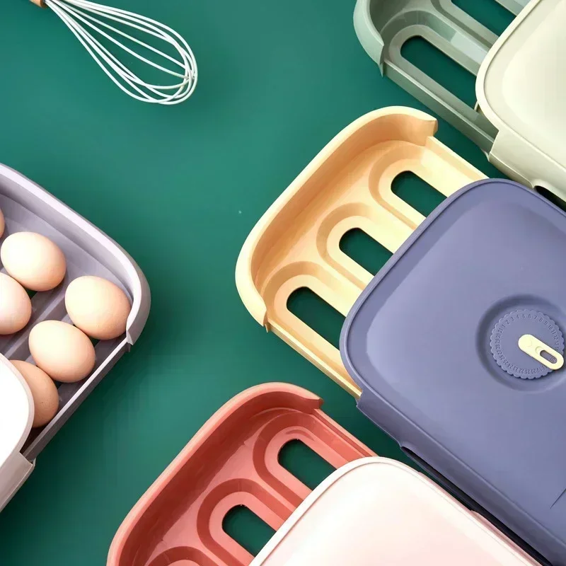 Slide Egg Storage Boxs Rolling Egg Basket Container Organizers Holder Refrigerator Fresh-keeping Tray Home KitchenStorage Boxes