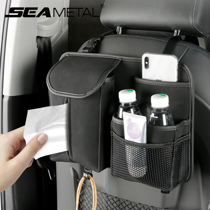 SEAMETAL Car Seat Back Storage Bag Premium Suede Car Organizer Multi-Pocket Storage Pocket Hanging Back Seat Auto Tissue Holder