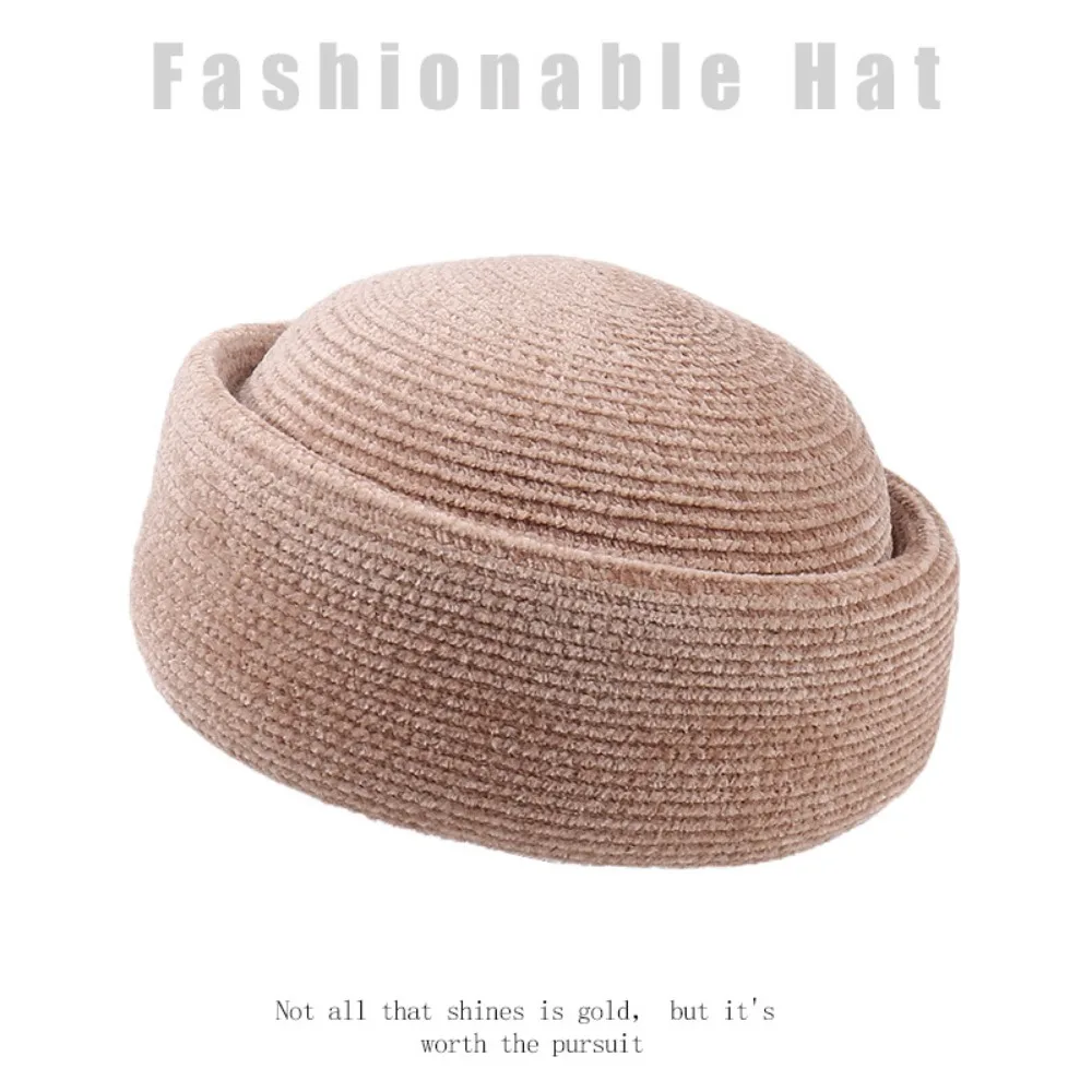Fashion French Style Chenille Pillbox Hat Elegant Fedoras Beret Hat Air Hostess Solid Color Medicine Box Hat Airline Uniform