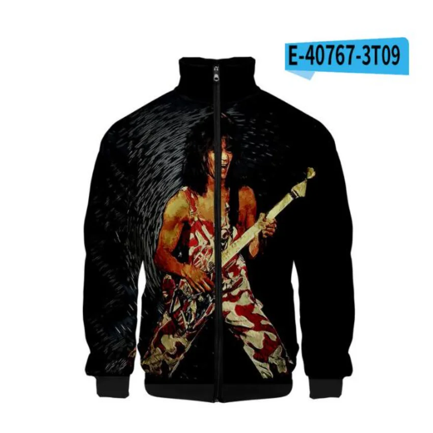 Classic Raglan jackets Eddie Van Halen 3D Print Zipper Jacket Windbreaker Men/Boys Stand Collar Long Sleeve Clothes Jackets