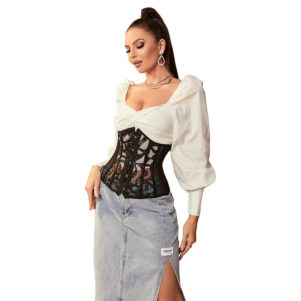 

Women Breathable Waist Bustier Top Corselet Hollow Out Mesh Underbust Corset Gothic Korset