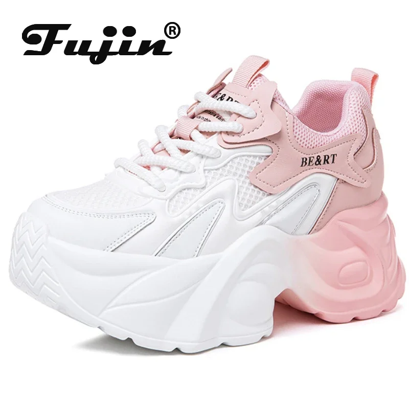 Fujin 8cm Air Mesh Genuine Leather Vulcanize Vulcanize High Brand Comfy Chunky Sneaker Loafer Spring Autumn Platform Women Shoes