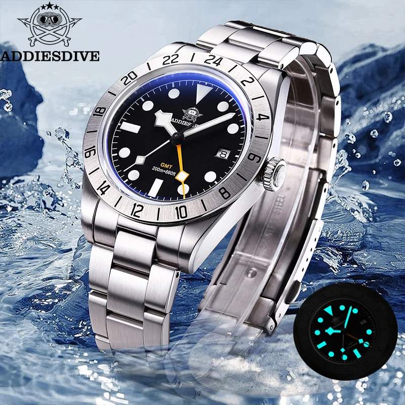 ADDIESDIVE AD2035 Watch For Men Swiss Ronda 515-24H BGW9 Luminous 20Bar Waterproof Bubble Mirror Glass GMT Quartz Watches reloj