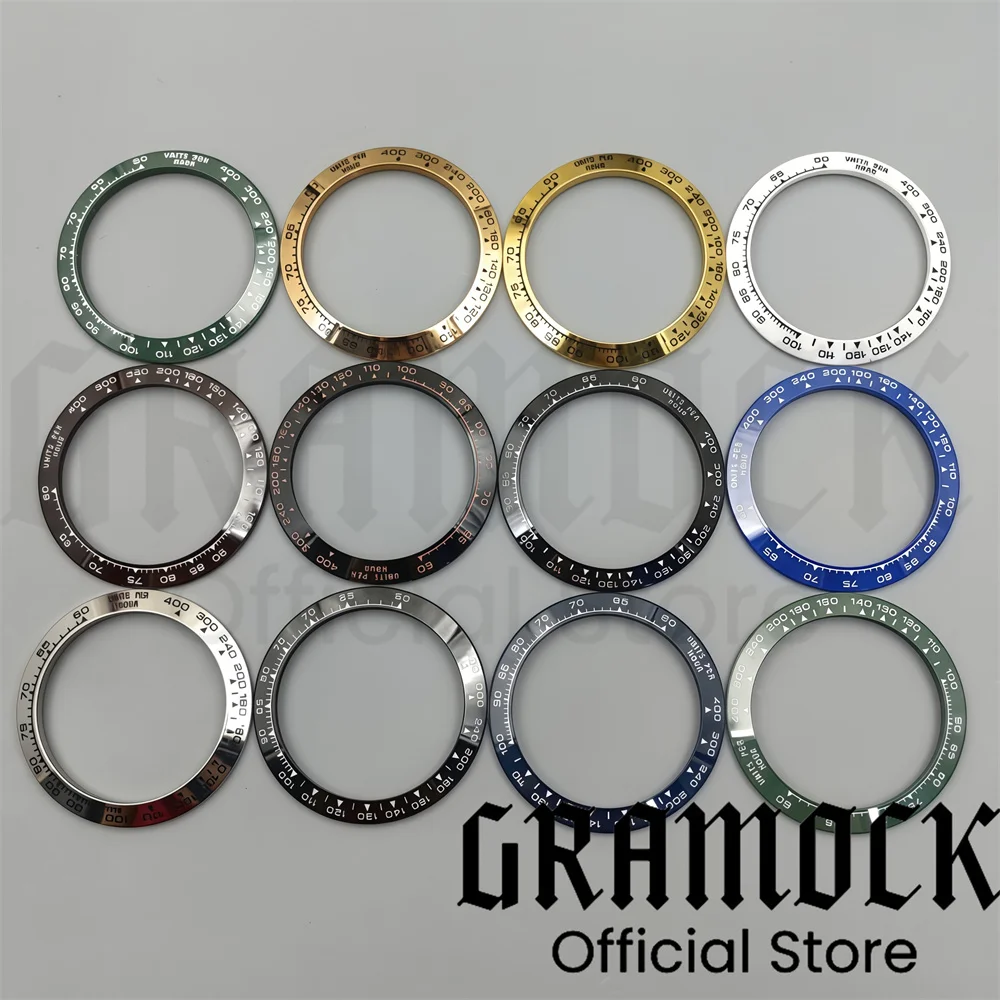 Gramock New 39.5mm Blue/Gold/Green/White Insert Ceramic Chronograph Bezel Fit 41mm GMT Automatic Men's Watch Bezel 31.5MM*39.5MM