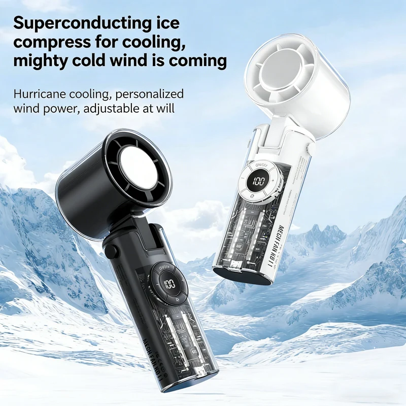 

Portable Handheld Fan with Ice Cooler 4000mAh Rechargeable Battery Foldable Powerful Silent Motor for Outdoor Office Travel