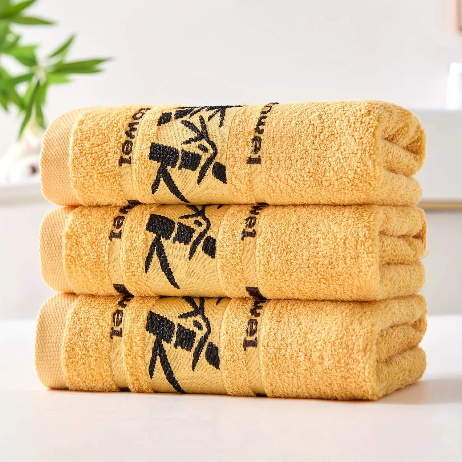 3pcs Bamboo Fiber Towels Set Brown 34x74cm/70x140cm Embroidered Bath Towels Wholesale Bathroom Sport Gift Towel Cover