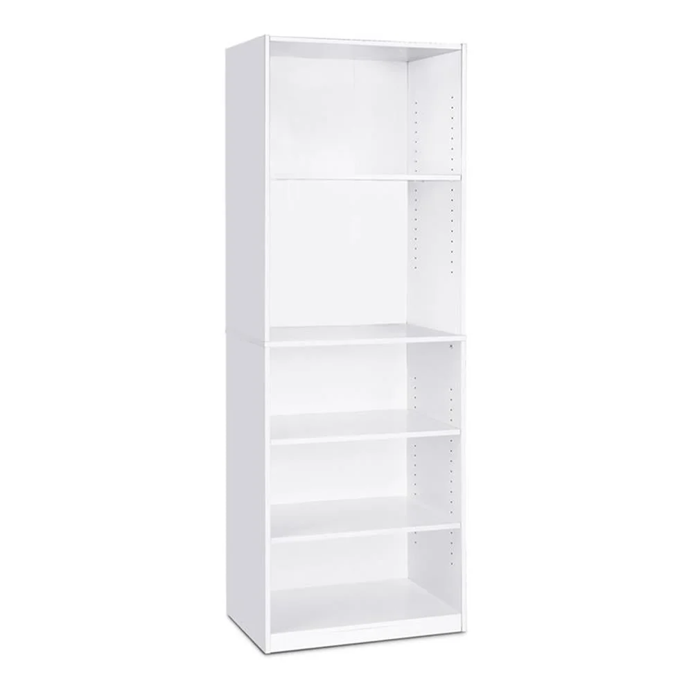 Adjustable 5-Shelf Bookcase Engineered Wood Simple Design Home Storage Space Saving Easy Assembly White Finish