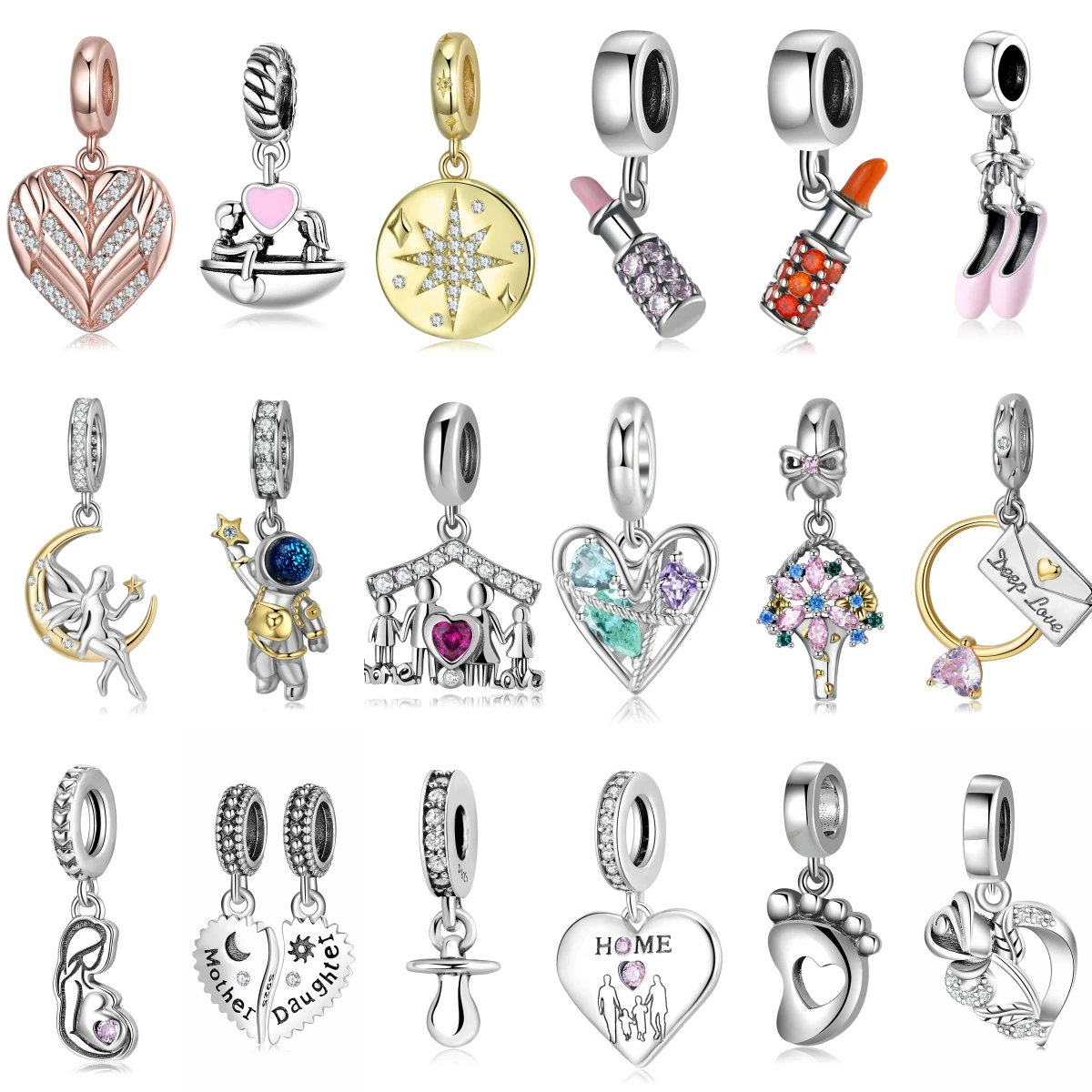 

Queen's Gift 925 Sterling Silver Family Mom Loves Baby Footprints Pendant Charm Fit Original Bracelet Diy Jewelry Accessories