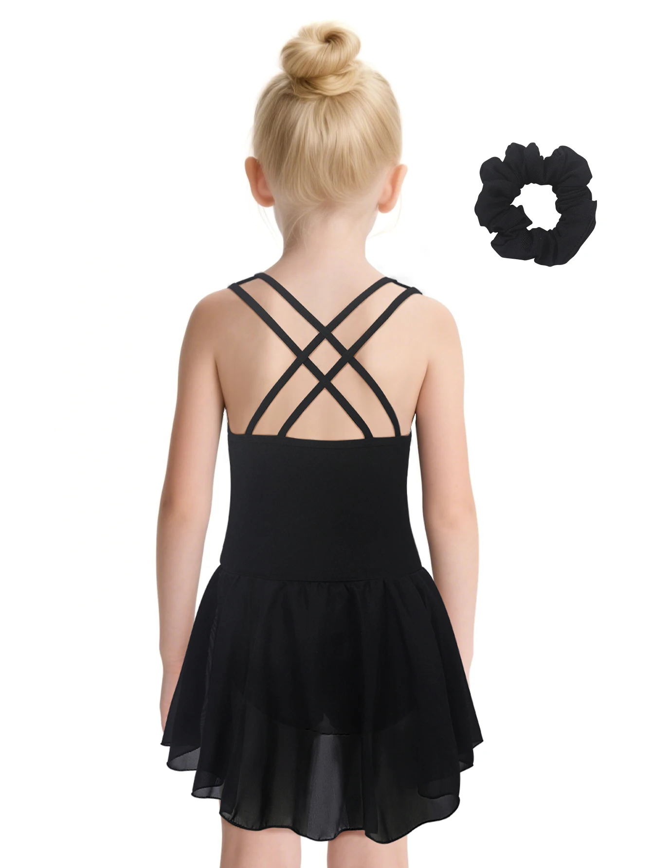 Mädchen Tanz Ballett Trikots Kleider Ärmelloses Gymnastik Kostüm Ballerina Rock Outfit mit Haargummi Bühnentanzkleidung