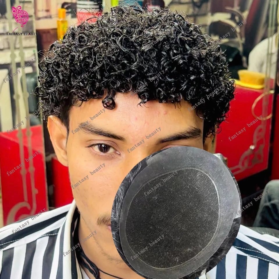 

15 мм афро-черные вьющиеся человеческие волосы, швейцарское кружево и искусство вокруг Австралии, мужской парик 1b30, серые, черные, коричневые шиньоны, капиллярный протез