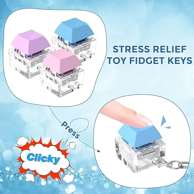 Single Key Keyboard Fidget Toys with LED Light Press Stress Relief Keyboard Caps Button Keyboard Keychain Finger Toys