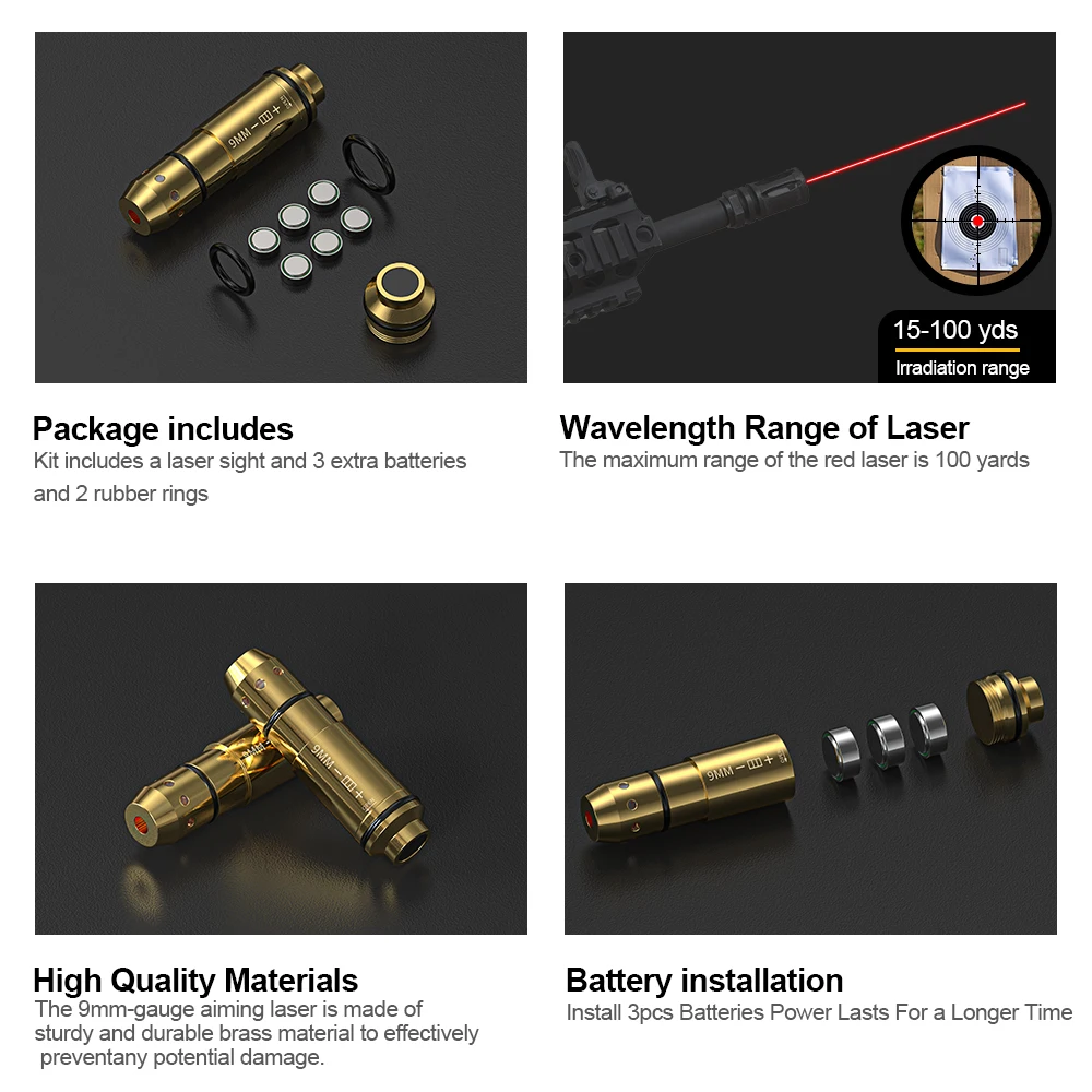 9mm Long (Pointed) Red Laser Training Cartridge Brass Dry Fire Trainer for Shooting Skill Improvement. view 4