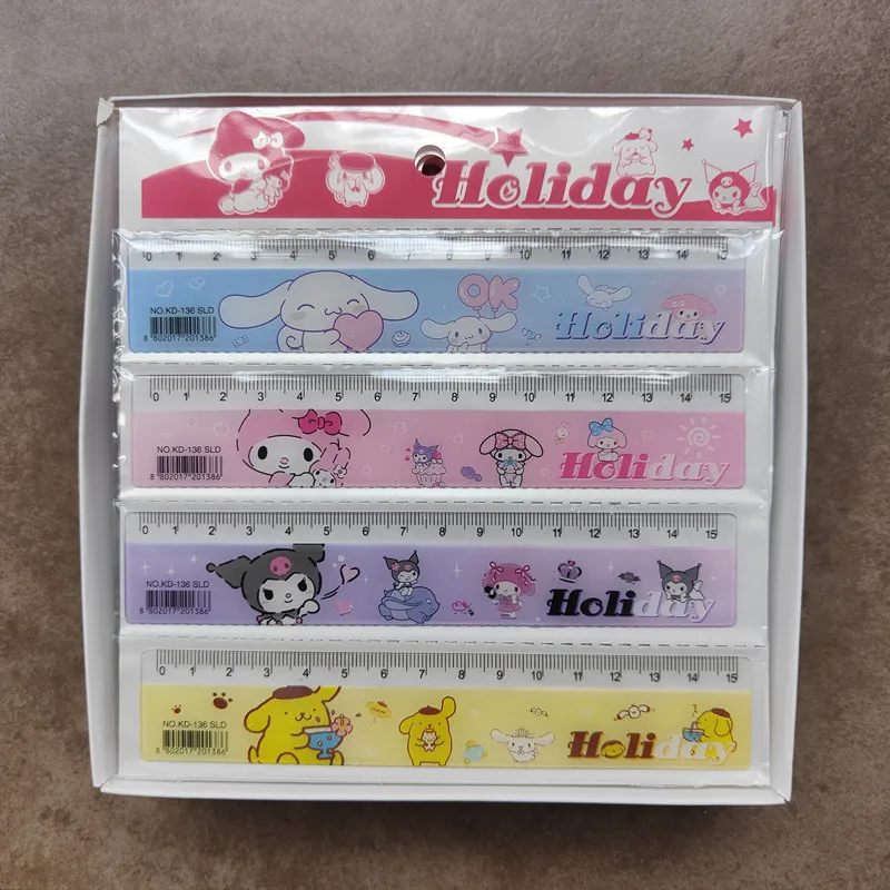 4Pcs Sanrio Stationery Ruler Hello Kitty My Melody Ruler Cute Pocket Measuring Ruler 15cm Wave Ruler Art Ruler