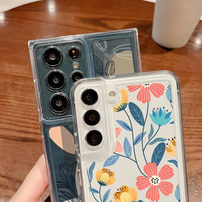 Floral Phone Case For Samsung Galaxy S24 S23 S22 Ultra S21 S23 FE A55 A54 A53 A52 A14 A15 A35 A25 5G Soft Silicone Clear Cover