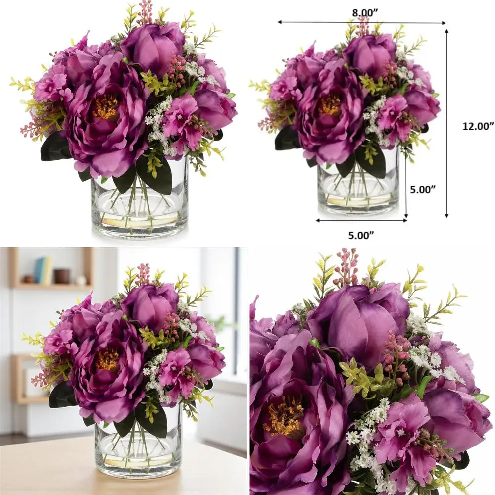 

Artificial Silk Peony Flower Arrangement in Vase for Home and Office Decor, Mixed Flower Design