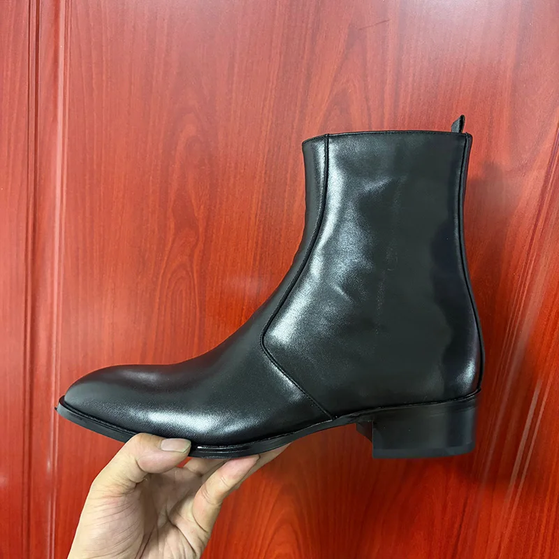 New European and American men's genuine leather black side