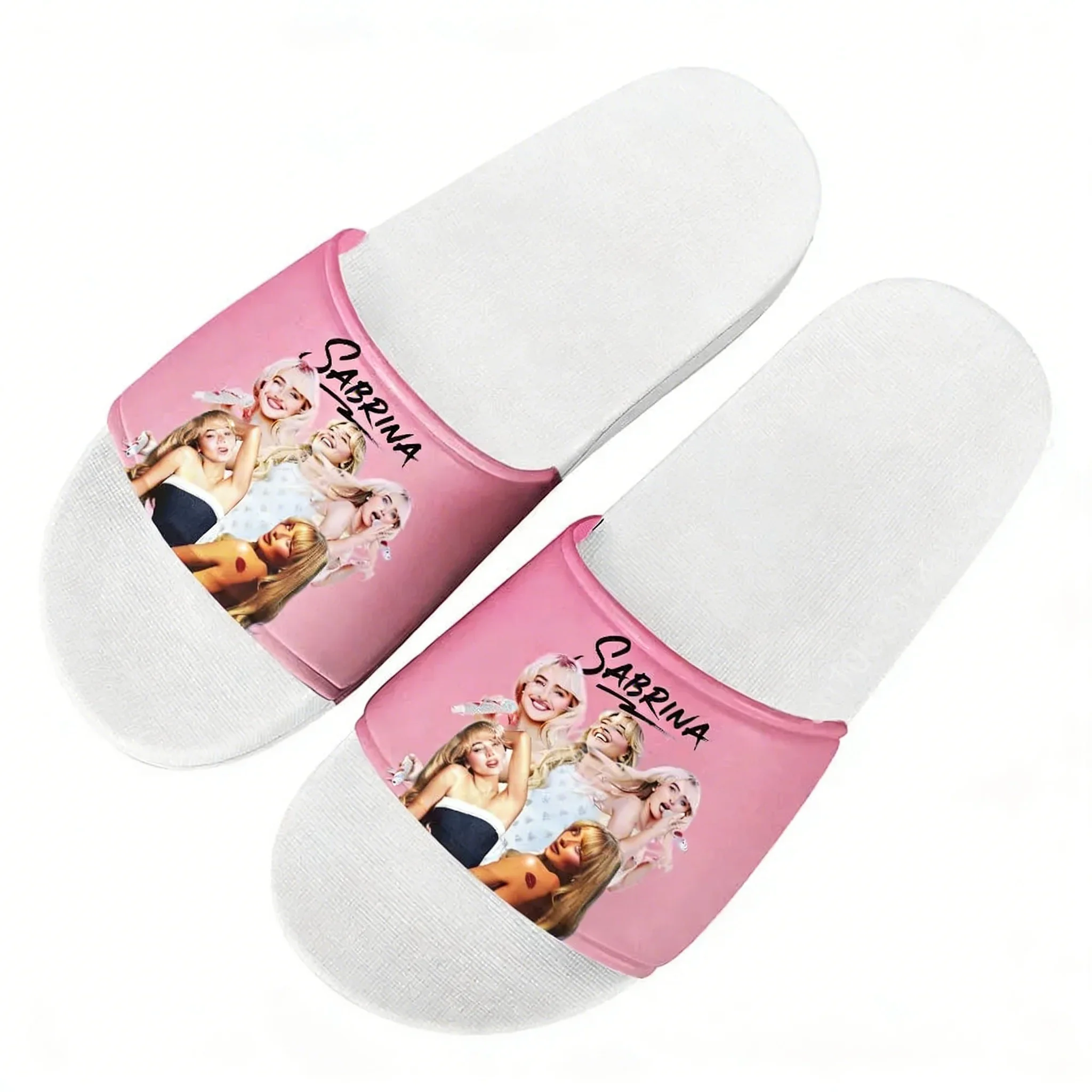 Sabrina Carpenter Slippers Man Woman Boy Girl Tailor Made Slides Sandals Pop Singer Photo Customized Bath Shoes Water Shoe White view 2