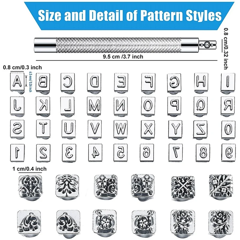 50 Pieces Letters And Numbers Stamp Set 6Mm Alphabet Leather Punch Stamps Metal Floral Pattern Stamp Tools With Handle