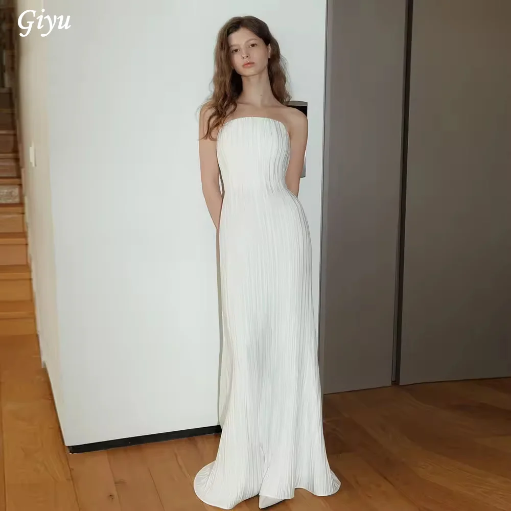 Giyu Elegant Strapless Wedding Dresses Sleeveless Pleats Draped Korea Photos Shoot Dress Backless Bridal Gown Customized