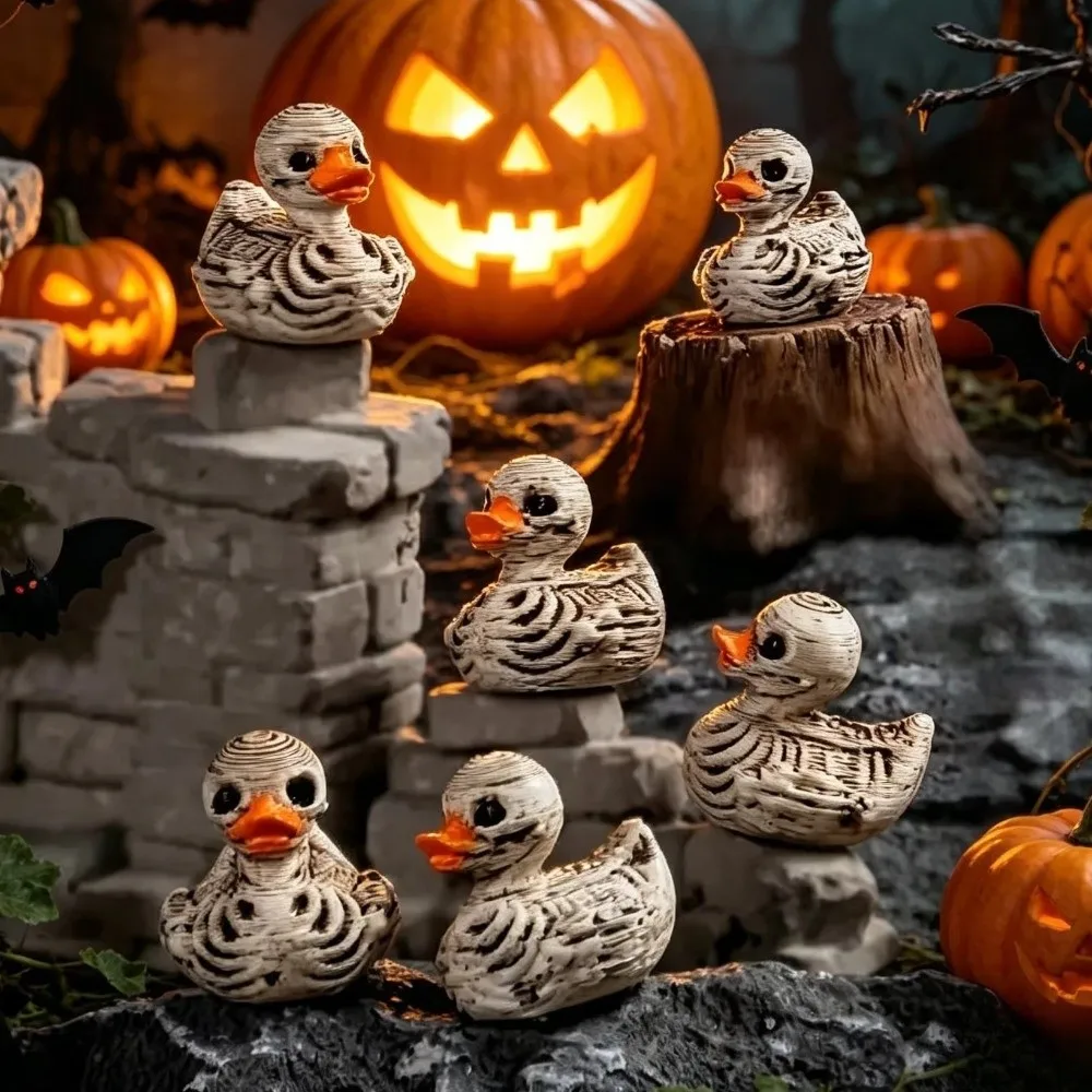 Gothic Style Halloween Skeleton Duck Statue Scary Duck Plastic Mini Ducks Ornament 3D Printed Skull Duck Figurines