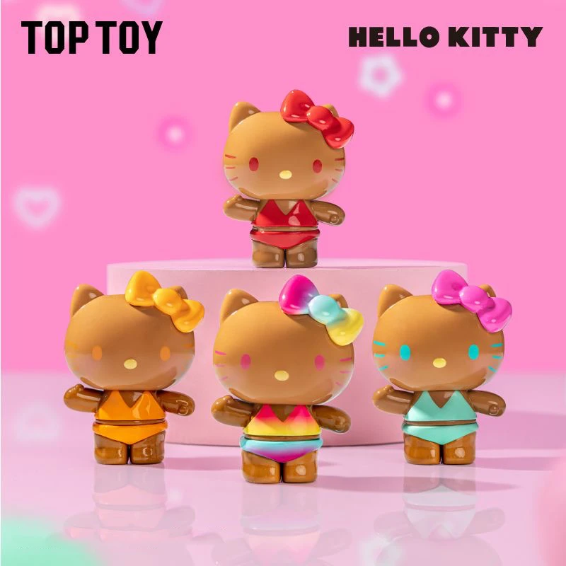 새로운 톱토이 헬로키티 여름 레인보우 캔디 시리즈 블라인드 박스 미니 빈즈 귀여운 파티클 서프라이즈 백 데코 애니메이션 피규어 장식품