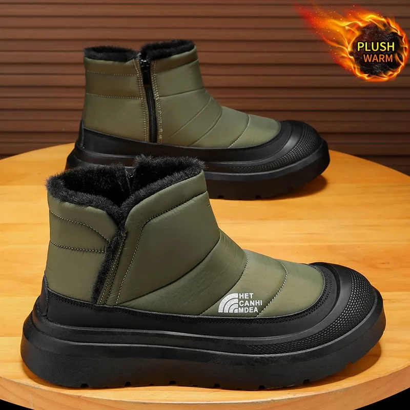 

2026 Зимняя обувь, мужские уличные зимние ботинки, водонепроницаемые ботинки на платформе, пуховые ботинки, высокие теплые ботильоны, нескользящие хлопковые ботинки на молнии