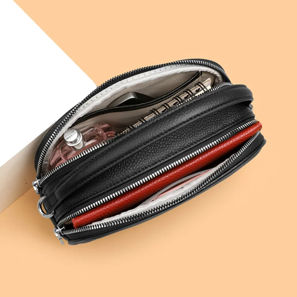 جلد طبيعي بلون حقائب اليد النسائية محفظة 2 طبقات فاخرة جلد البقر المرأة الكتف رسول حقائب كروسبودي محفظة كيس