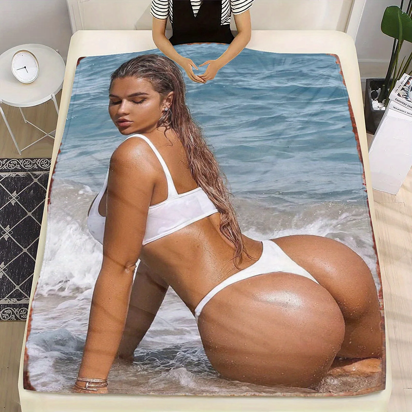 Sexy Model Beach Blanket - Soft Warm All Season for Sofa Bed Travel - Luxury Spa Style Washable Polyester Birthday Holiday Gift
