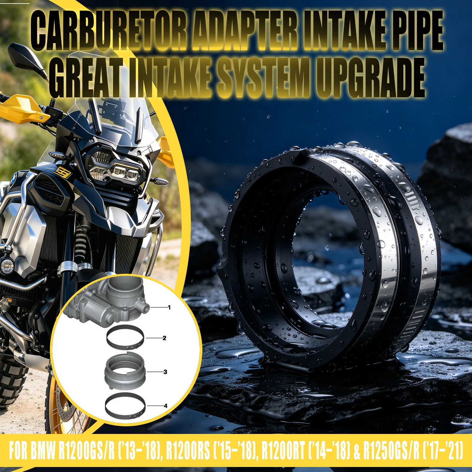Motorcycle Air Intake Manifold Carburetor Interface Adapter Rubber Kit For R1200GS R1250GS ADV R1200R RS RT