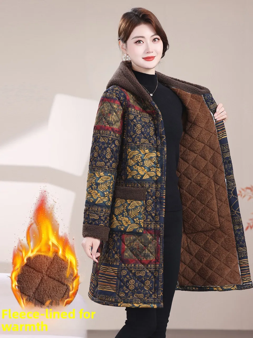 

Утепленная хлопковая куртка с капюшоном для женщин среднего и старшего возраста: модная зимняя верхняя одежда из комфортного полиэстера