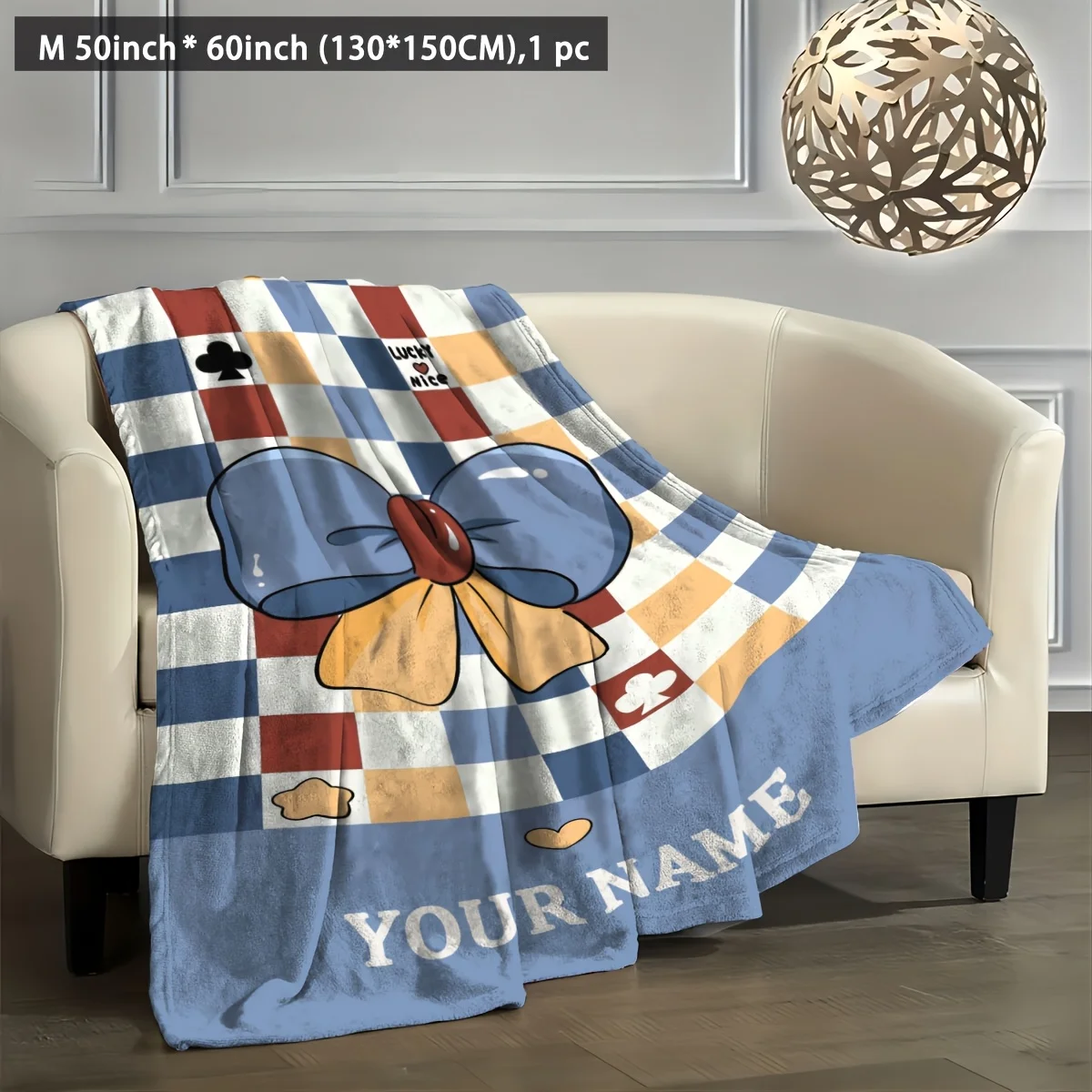 بطانية من الفلانيل بعقدة على شكل فيونكة مخصصة، مناسبة للأريكة والسرير وأعياد الميلاد والأطفال والأصدقاء والهدايا