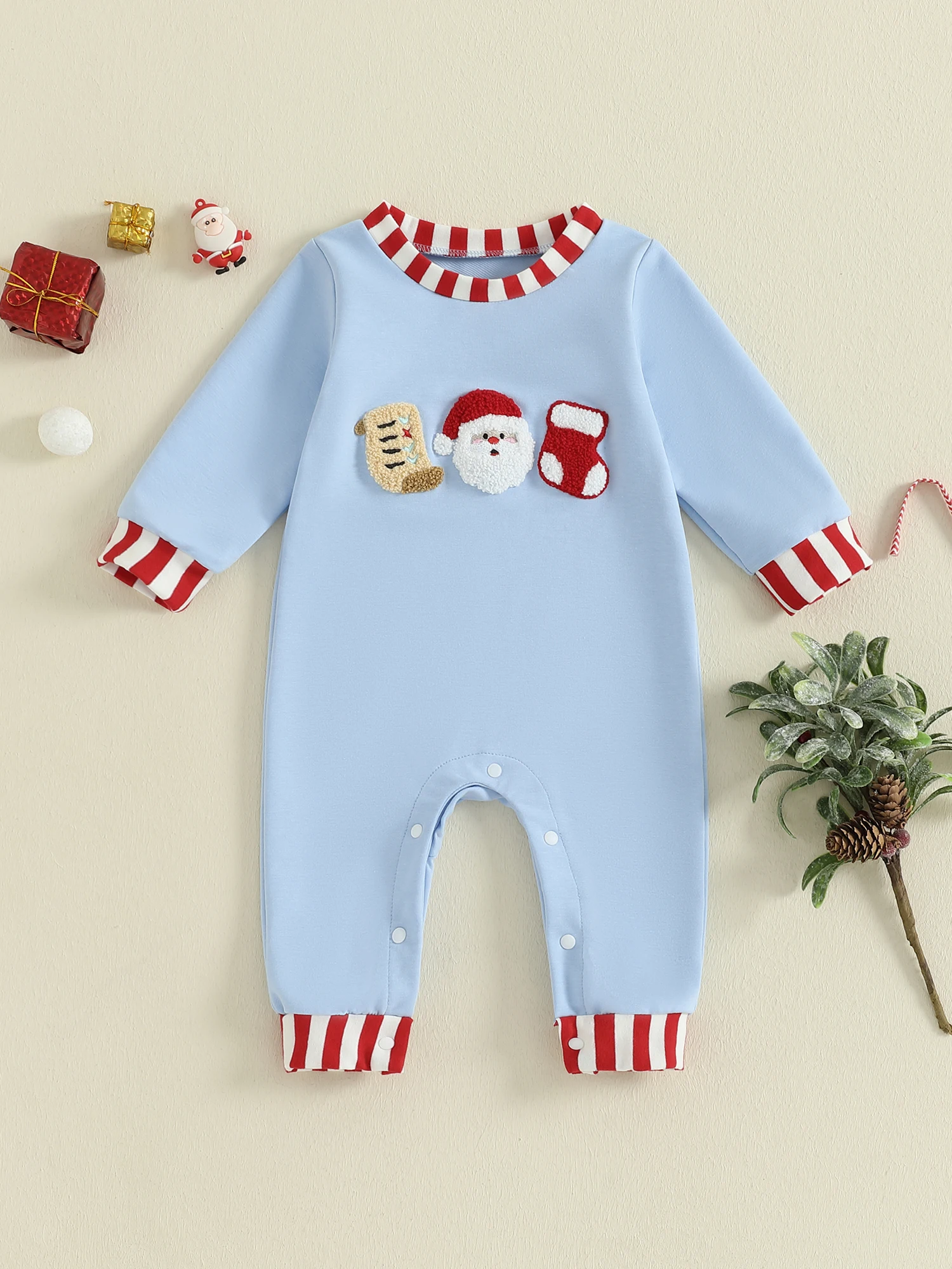 

Праздник для младенцев с аппликацией в виде оленей и ребристыми манжетами. Уютное боди полной длины с круглым вырезом и длинными рукавами на Рождество.