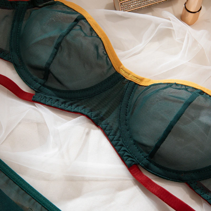 Bikini See-through Comfortable Mesh Patchwork Underwire Bra Two-piece Set