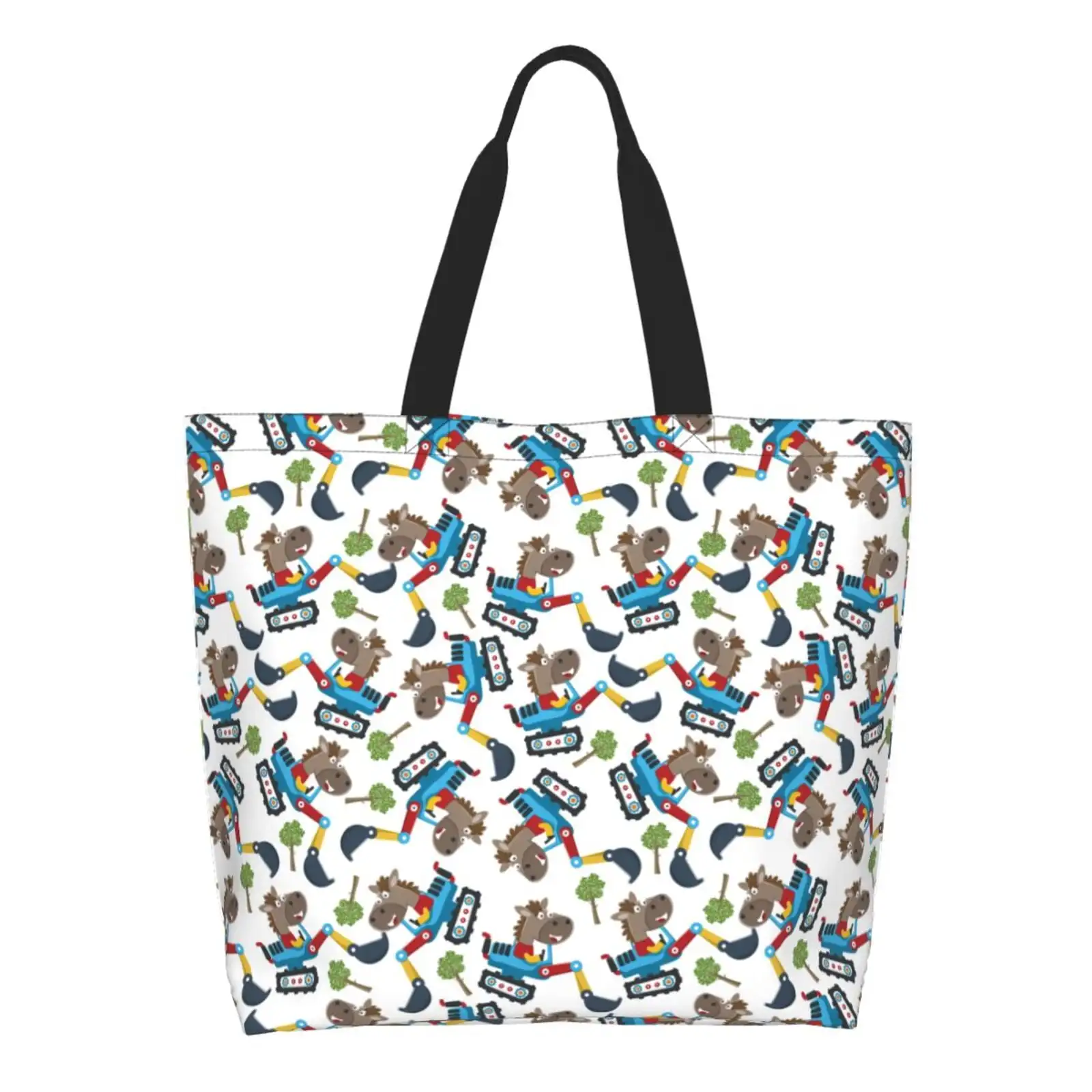 

Funny Excavator Print Tote Bag For Women, Foldable Tote Bag Large Shoulder Bag Top Handle Handbags For Travel, Work