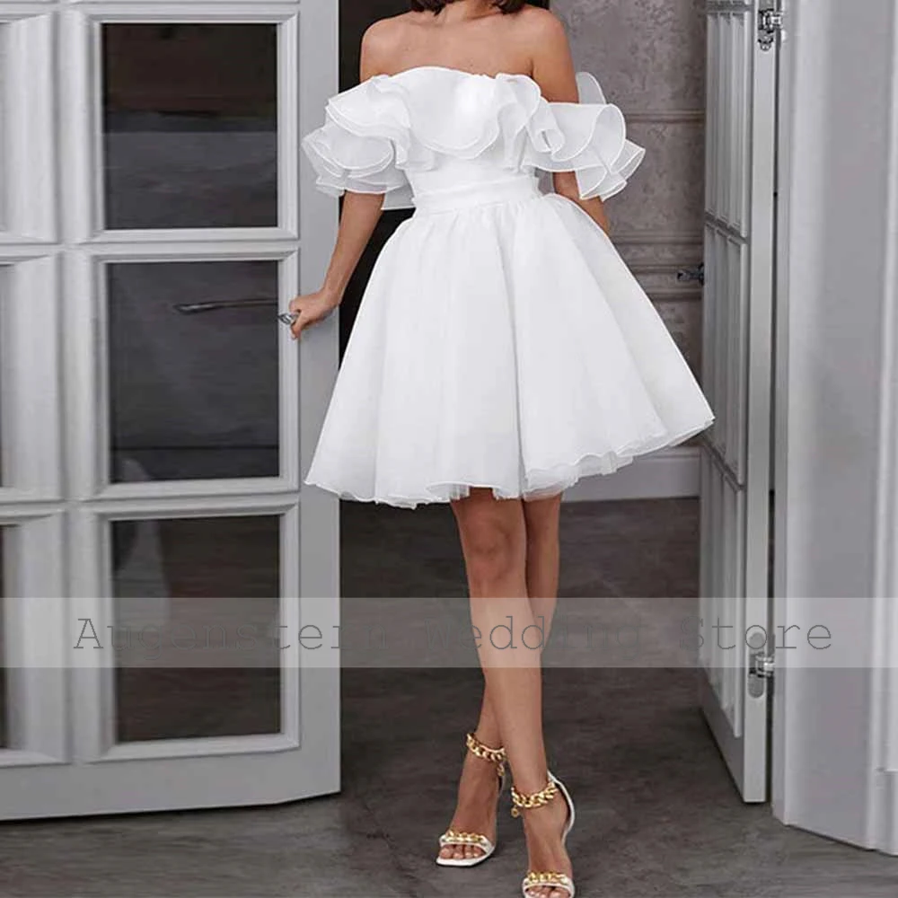 Short Bridal Gowns Classy 2026 Net A-line Wedding Party Dress White Off-the-shoulder Ruched Ruffles Women's Wedding Dress Mini