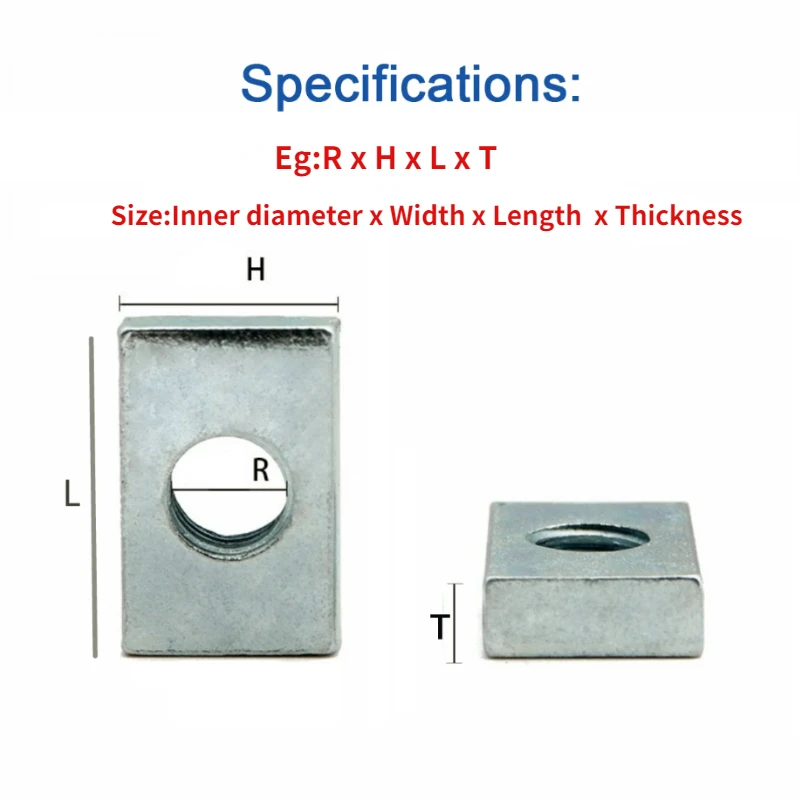 

M3/M4/M5/M6 Zinc-Plated Carbon Steel Square/Thin Rectangular Slider Block Nuts for Aluminum Profiles