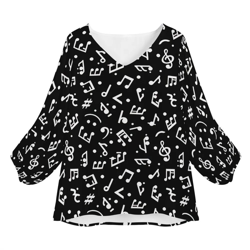 Noisydesigns Women's Loose Blouses Beautiful Black Music Notes 2022 Summer Autumn 2XL 4XL Shirts Long Sleeve Evening Party Tops