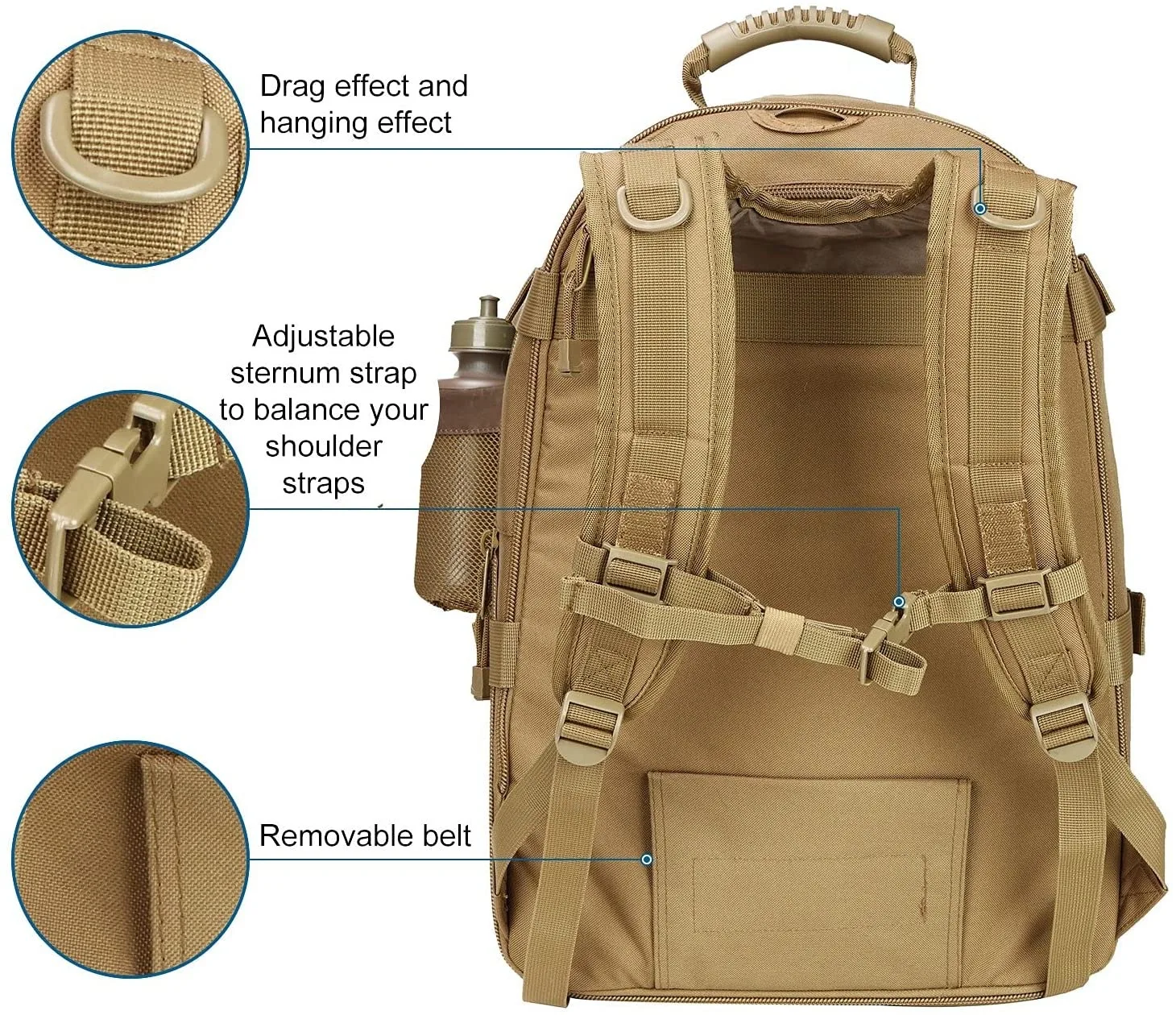 60L العسكرية التكتيكية على ظهره الجيش مول الاعتداء حقيبة الظهر السفر في الهواء الطلق المشي لمسافات طويلة الظهر التخييم الصيد mochila hombre #4