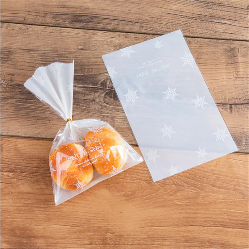 

50 Pcs Baking Packaging Transparent Snowflake Toast Bread Bags Dessert Candy Sugar Packing Plastic Xmas Gift Bag