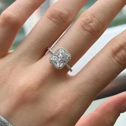 925 Silver Radiant Cut Ring With Certificated White Radiant Cut Gemtones DIY Jewelry Earring Ring Making Factory Wholesale