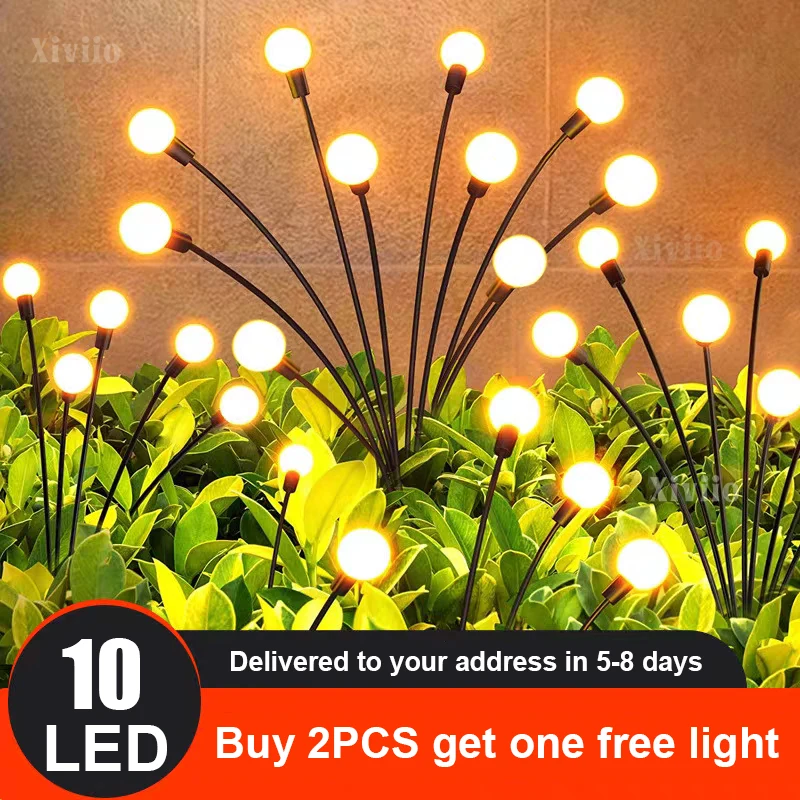 

2PCS 10LED Solar Garden Lights Solar Swaying Firefly Lights Waterproof Solar Garden Lamp Patio Pathway Lawn Decoration Free Gift