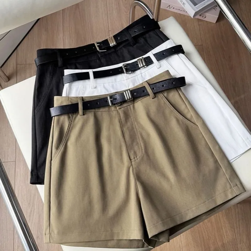 Shorts Women Straight Summer Trendy Korean Style High Waist Casual Pure Office-look Design Popular Temperament All-match Trouser