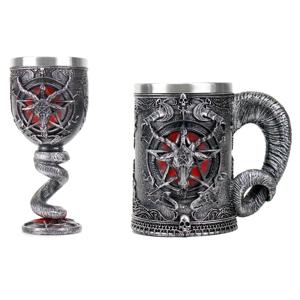 Gothic Wicca Pagan Mystical Tankard Coffee Beer Mugs Baphomet Pentagram Horn Goblet Wine Glass Six Hundred Ml Two Hundred Ml