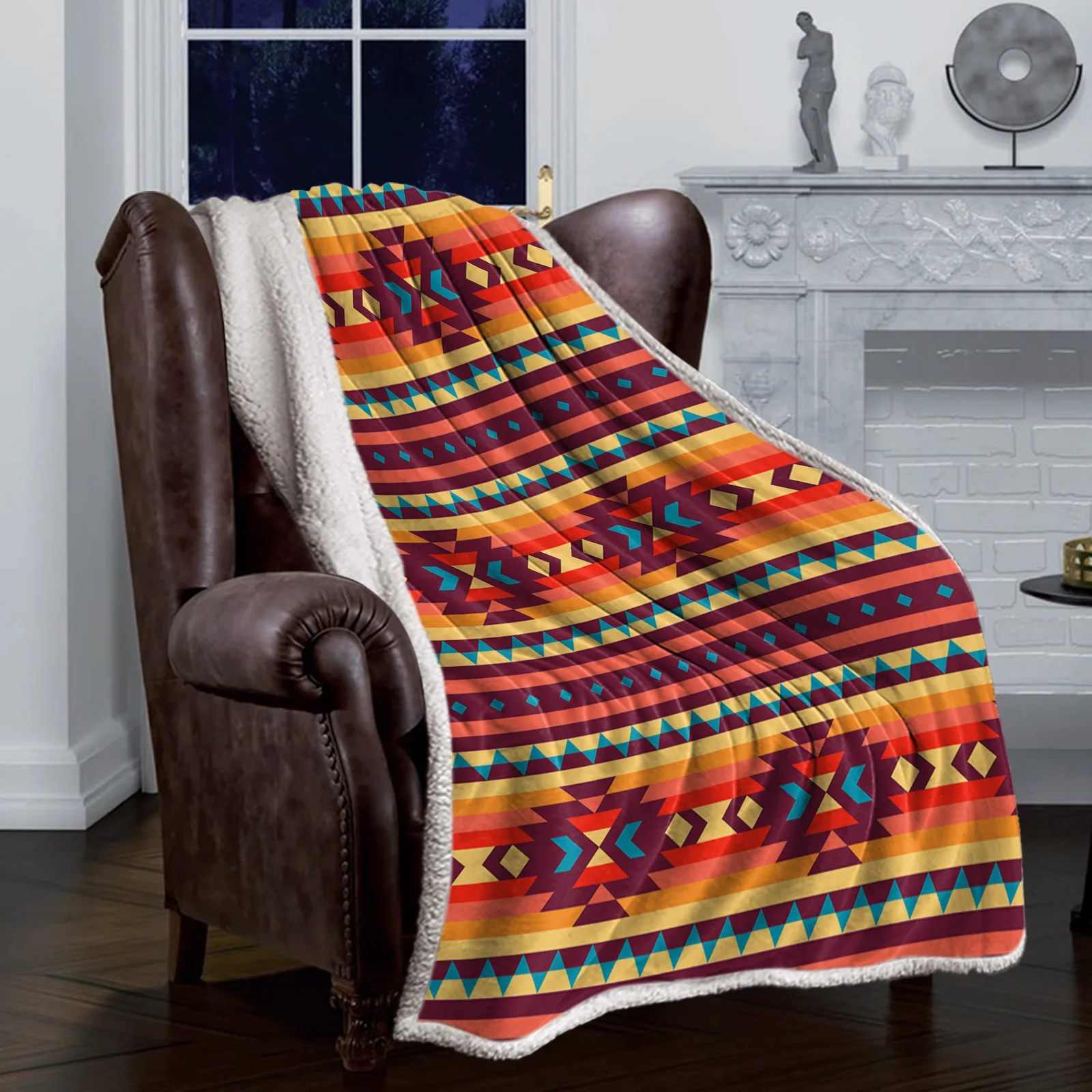 American Tribal Pattern Winter Warm Cashmere Blanket for Bed Wool Throw Blankets for Office Bedspread