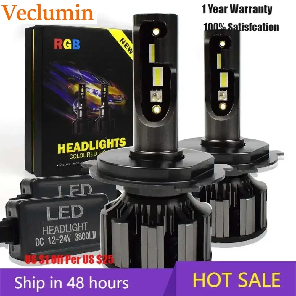 APP Bluetooth Control RGB Car LED Headlight Changeable Color Light H1 H3 H8 H9 H11 9005 9006 Auto Head Lamp LED H4 led H7 Bulbs