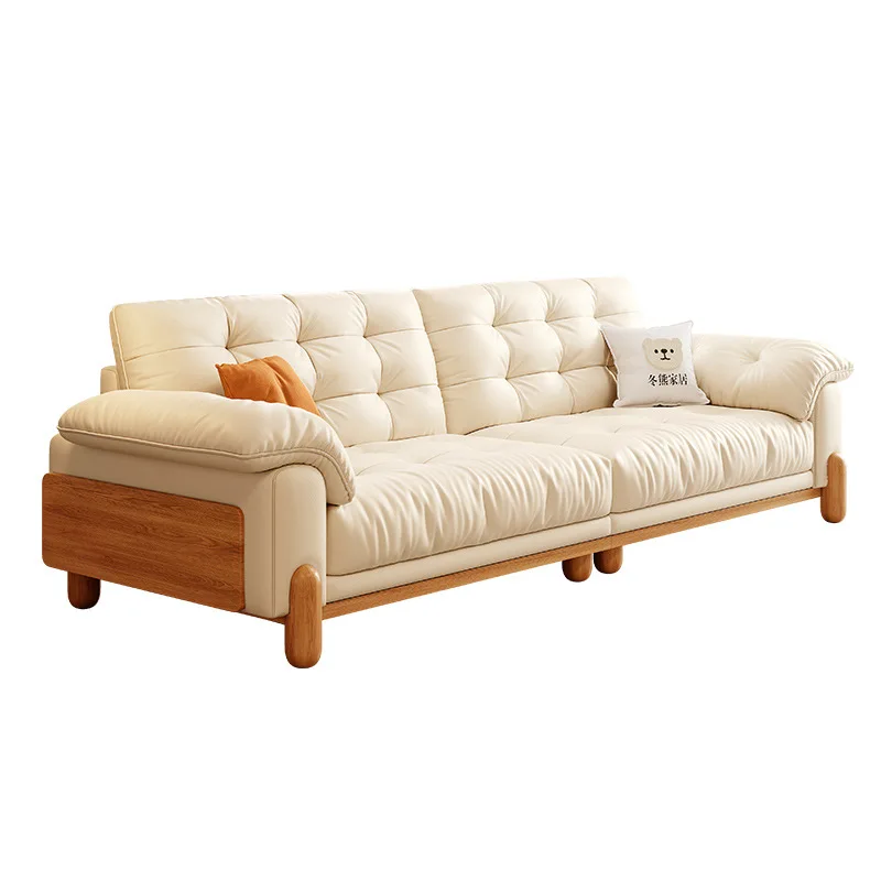

Customizable Puff Cloud Cream Log Living Room Japanese Straight Row Small Unit Marshmallow Solid Wood Leather