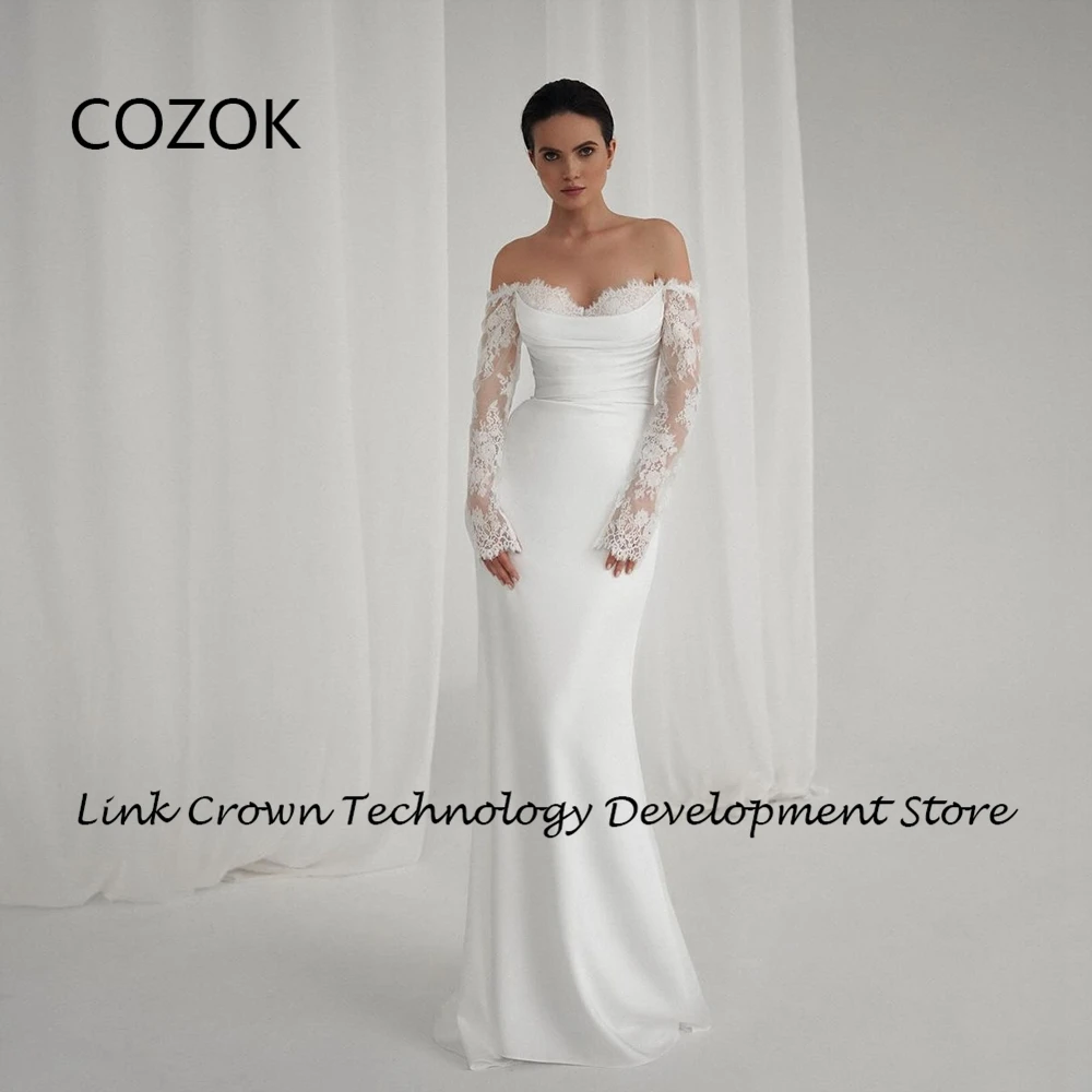 

COZOK Strapless Off Shoulder Wedding Dresses with Lace Mermaid Bridal Gowns 2024 Summer New Court Train Pleat Vestidos De Novia